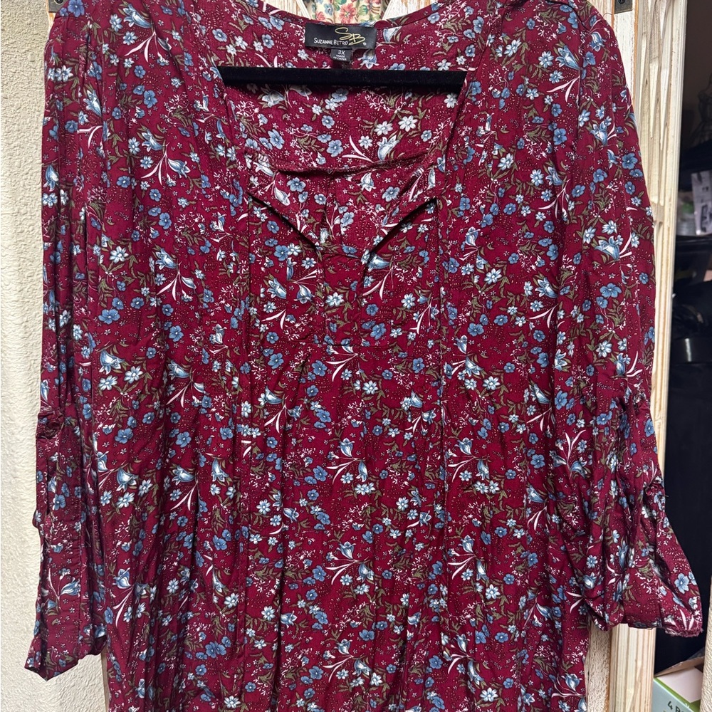 Suzanne Betro Burgundy Floral Blouse